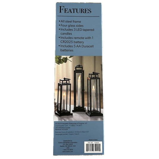 Evergreen LED Tapered Candle Tower Lantern, 3 Count (Black Finish