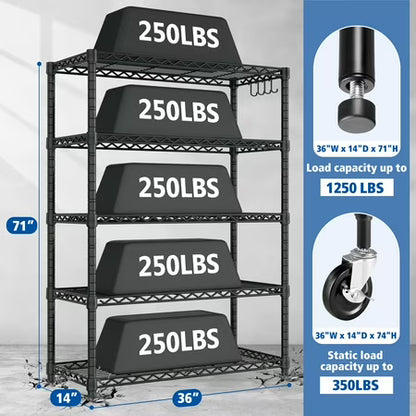 TrumanPick 5-Tier Wire Shelf, 36"W x 16"D x 76"H