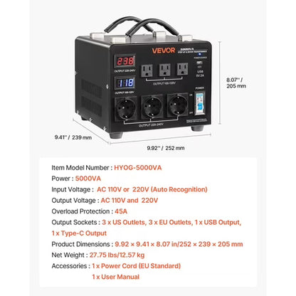 VEVOR 5000W Voltage Converter (110-220V)