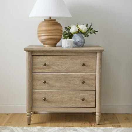 NEW My Texas House Monroe 3 Drawer Nightstand with USB, Brushed Oak Finish