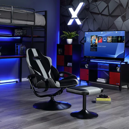 X Rocker Milano Pedestal Gaming Chair with Footrest, Black/Gray