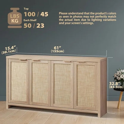 ARKANTOS Rattan Sideboard, 4-Doors, Light Oak