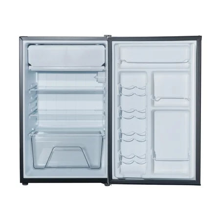 Galanz 4.3 Cu ft Single Door Mini Fridge, Stainless Steel Look, New, Width 19.12