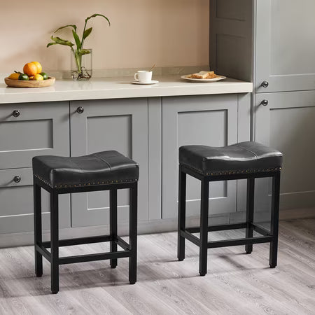 Concetta Set of 2 24in Saddle Bar Stools, Black