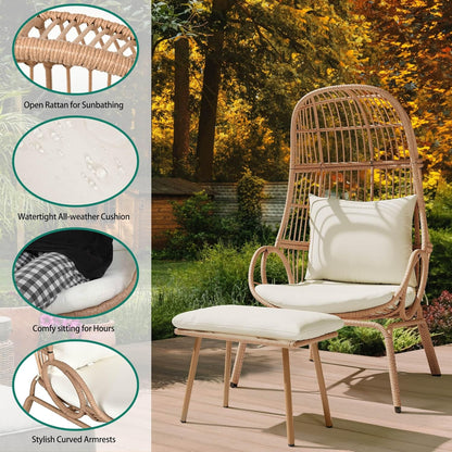 YITAHOME Outdoor Wicker Egg Chair with Ottoman