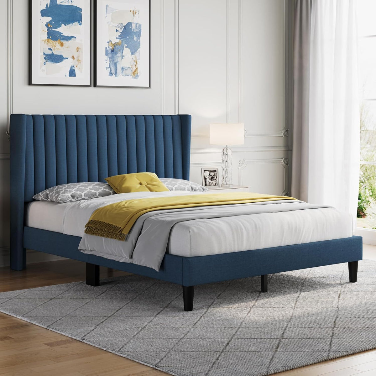 Yaheetech Queen Bed with Upholstered Headboard