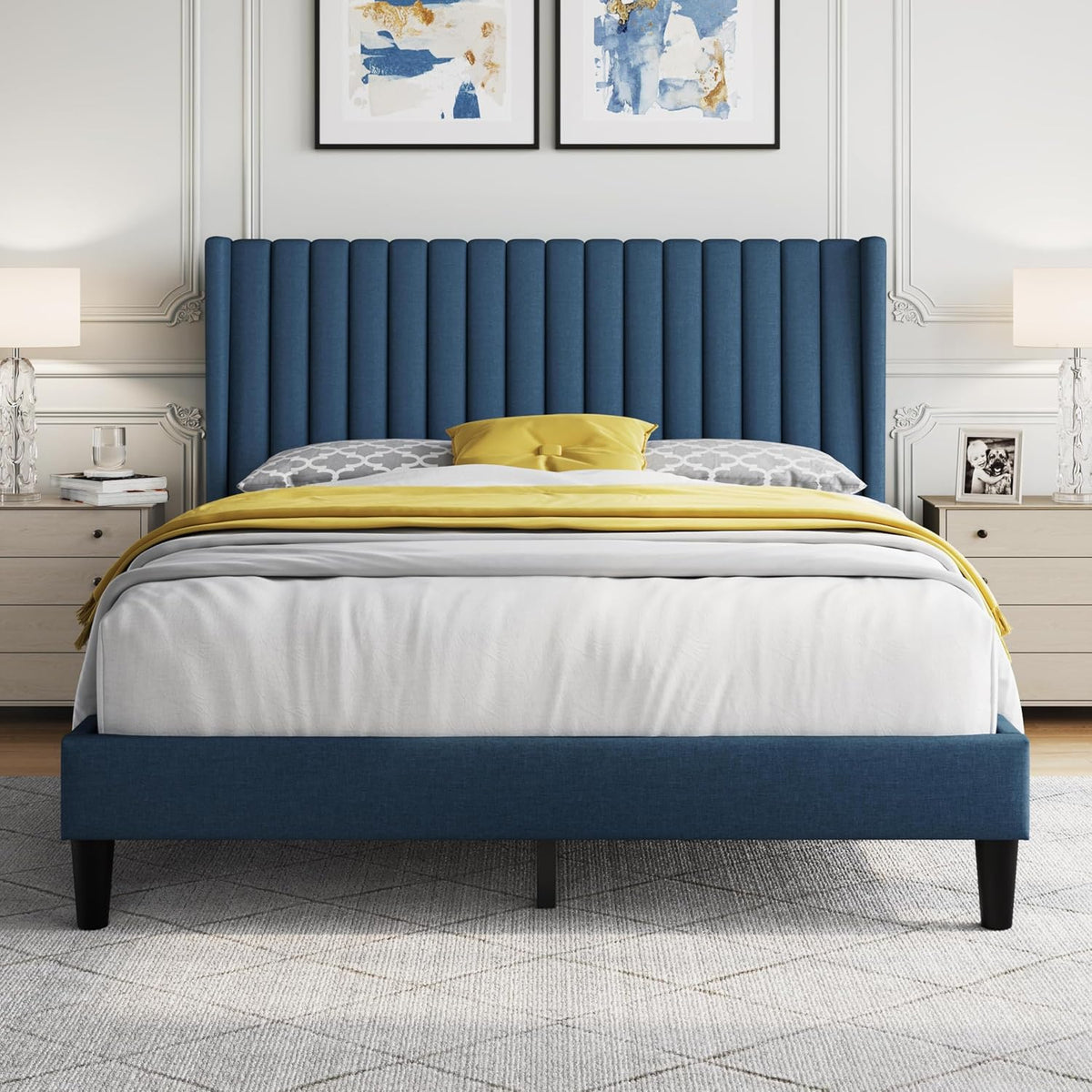 Yaheetech Queen Bed with Upholstered Headboard