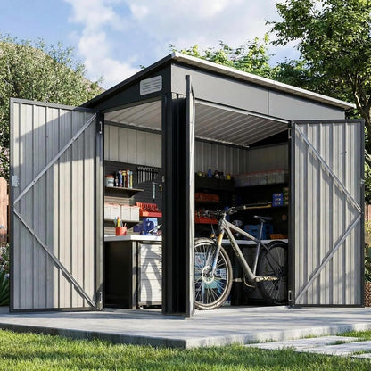 8x4 Outdoor Shed: Triple Door, Metal, Black