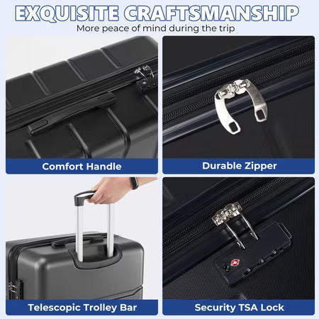 GIANNA 3-Piece Hardside Luggage, TSA Lock, Black
