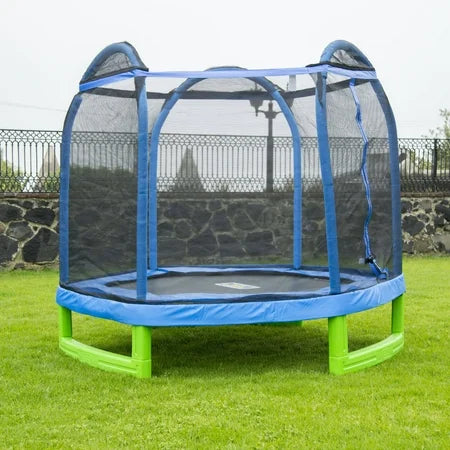 NEW Bounce Pro 7-Foot My First Trampoline Hexagon (Ages 3-10) for Kids, Blue/Green