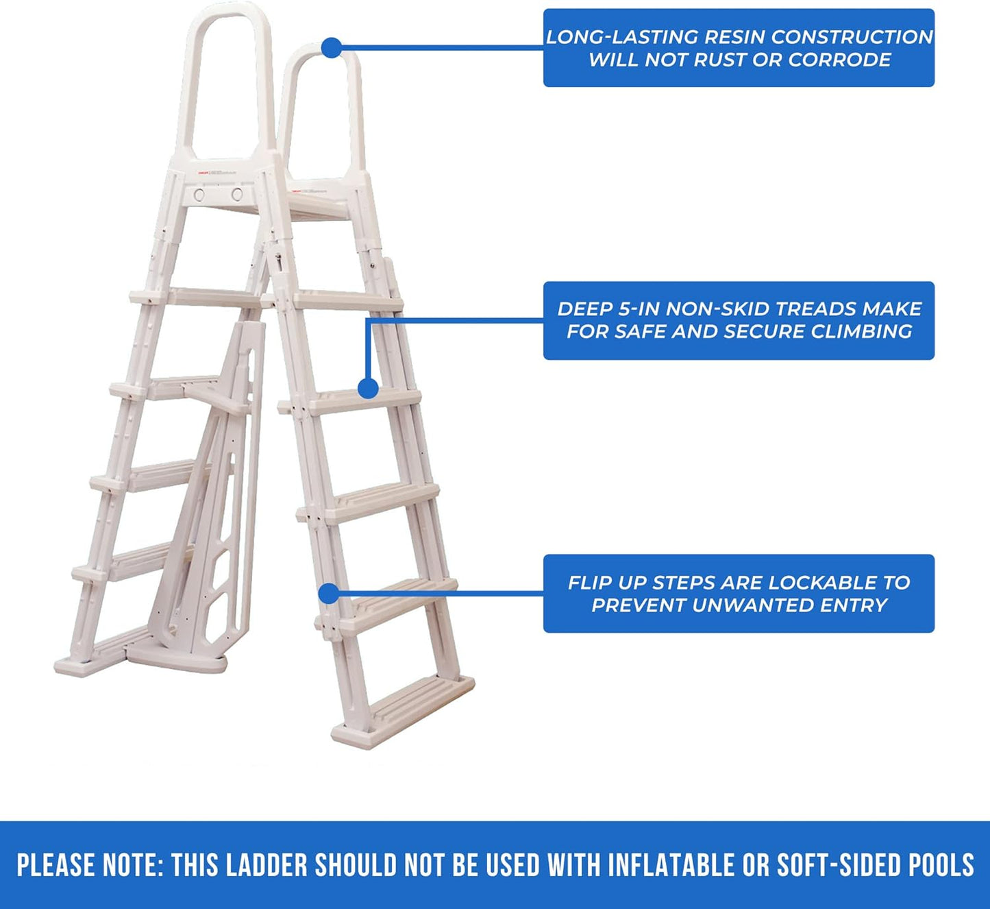 Blue Wave NE1222 A-Frame Flip Up Ladder for Above Ground Pools, White