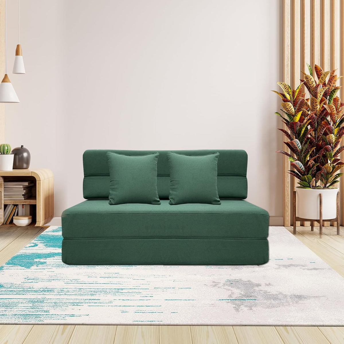 ANONER Fold Out Couch Bed Memory Foam Sleeper Chair with 2 Pillows, Queen Size