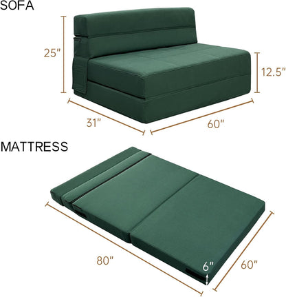 ANONER Fold Out Couch Bed Memory Foam Sleeper Chair with 2 Pillows, Queen Size