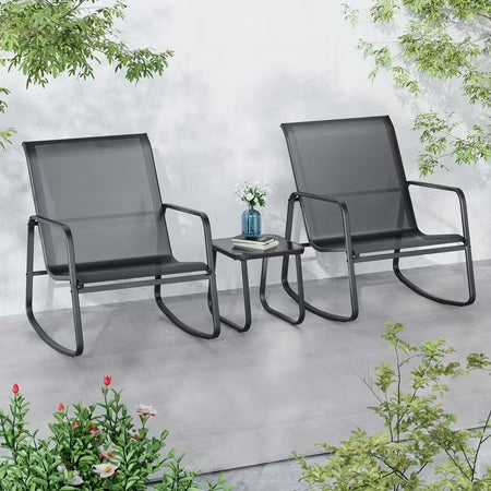 Ainfox 3-Piece Steel Patio Rocking Set, Black