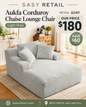 Aukfa Corduroy Chaise Lounge Chair, Light Gray