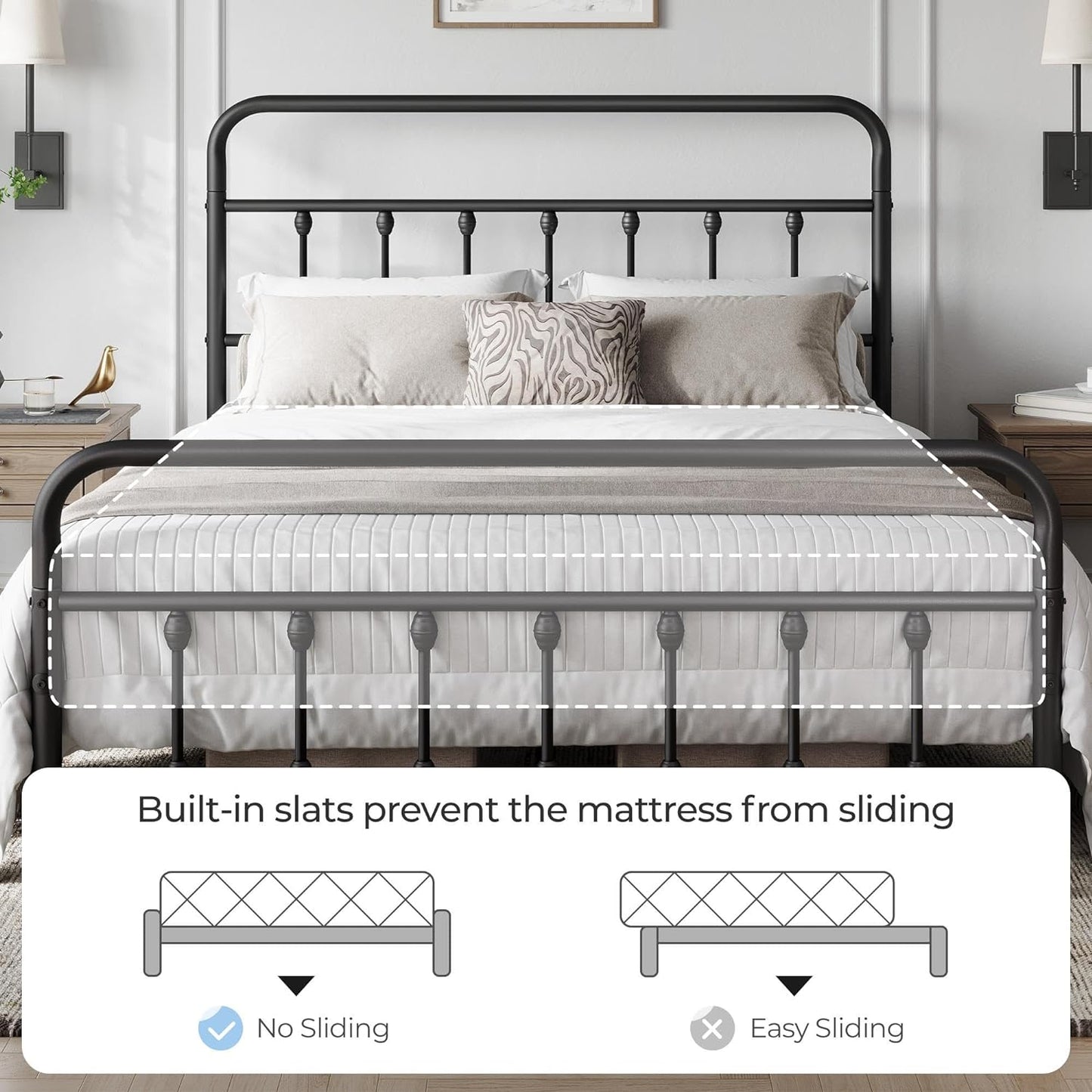 Yaheetech Classic Metal Platform Bed Frame Mattress Foundation with Victorian Style Iron-Art Headboard/Footboard/Under Bed Storage/No Box Spring Needed/Full Size Black