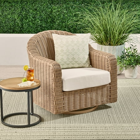 Bellamy Outdoor Swivel Glider Chair, Tan wicker