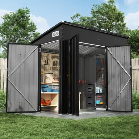 BaPiPro 8x4 Lean-to Metal Shed, Black
