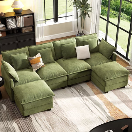 BedLuxury 106" Green U-Shaped Sectional Sofa