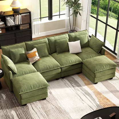BedLuxury 106" Green U-Shaped Sectional Sofa