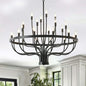 Black Chandelier 24 Light, Modern Farmhouse Chandelier for Dining Room, Round Industrial Candle Chandeliers Light, Wagon Wheel Chandelier 39.3 3-Tier for Hallway, Living Room, Foyer