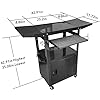 AV cart with locking cabinet and keyboard tray Height Adjustable Utility Cart with Extra Storage,Computer Cart with Wheels and Power Strip for Presentations Office Holds 300 lbs(Black/43”x18”x43”)