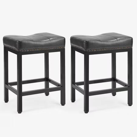 Concetta Set of 2 24in Saddle Bar Stools, Black