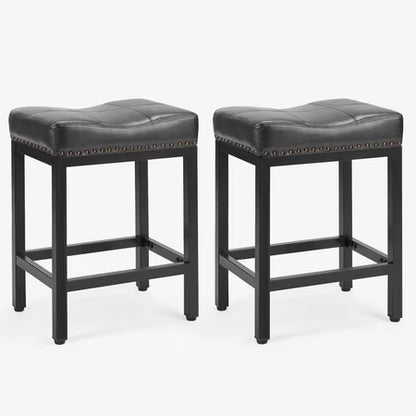 Concetta Set of 2 24in Saddle Bar Stools, Black
