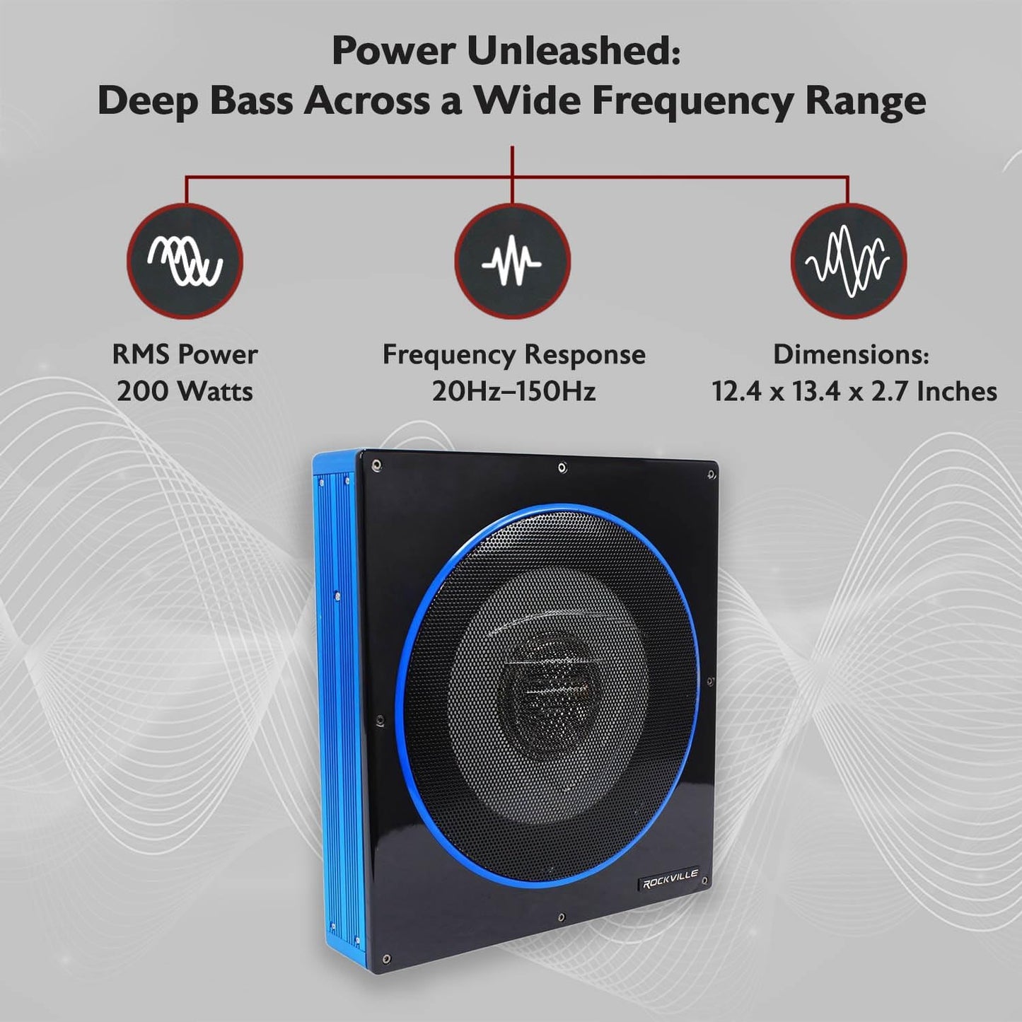 Rockville RW10CA 10" 800 Watt Slim Low Profile Active Powered Car Subwoofer Sub, Black
