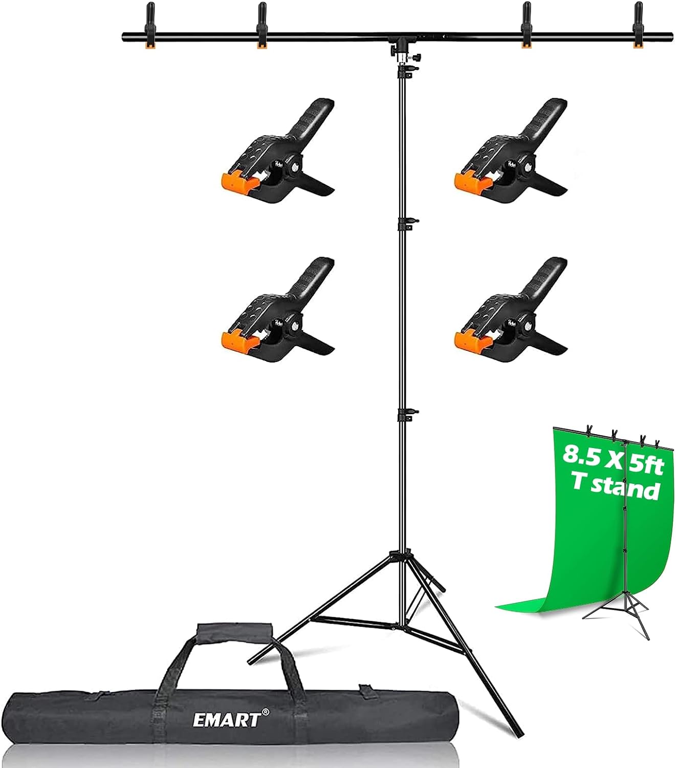 EMART 8.5 x 5ft T-Shape Portable Backdrop Stand, Background Support Stand Kit Adjustable Photo Backdrop Stand with 4 Spring Clamps & Carry Bag for Party, Photography, Video, Studio