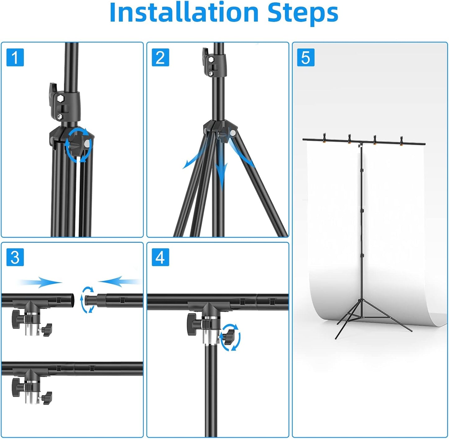 EMART 8.5 x 5ft T-Shape Portable Backdrop Stand, Background Support Stand Kit Adjustable Photo Backdrop Stand with 4 Spring Clamps & Carry Bag for Party, Photography, Video, Studio