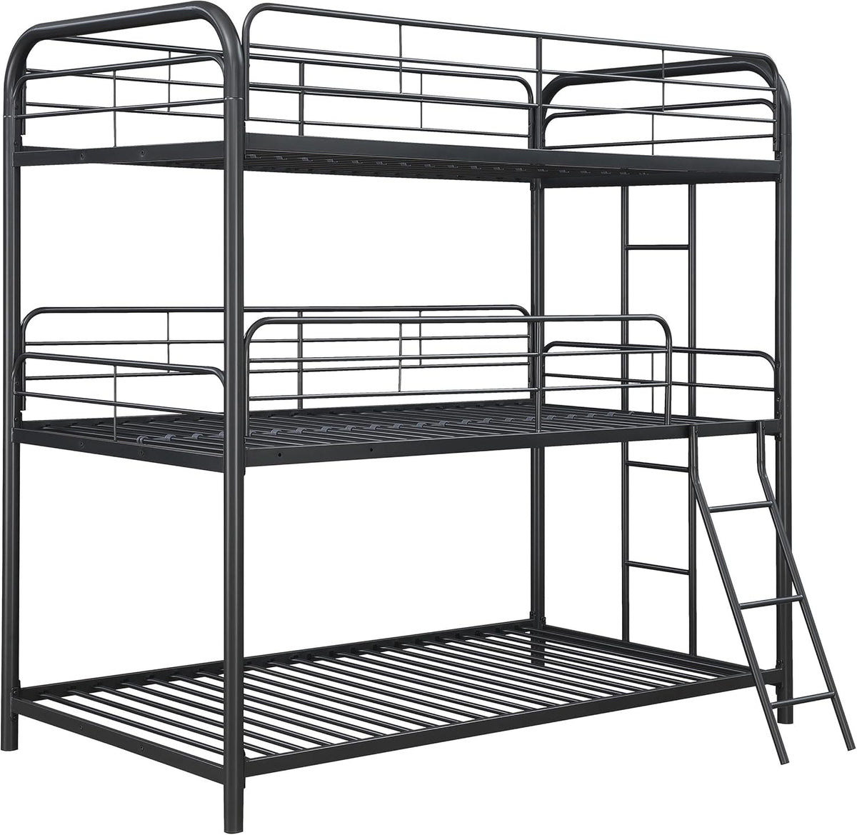 EMKK Triple Bunk Bed Twin Over Twin Over Twin, 3 Bunk Bed with Side Ladder, Twin Size Triple Bunk Bed for Kids, Teens, Triple Bunk Bed Twin Over Twin Over Twin,Textilene Guardrail