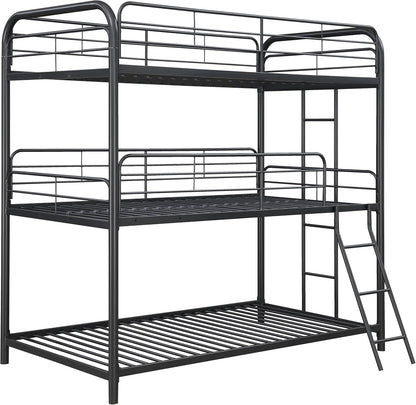 EMKK Triple Bunk Bed Twin Over Twin Over Twin, 3 Bunk Bed with Side Ladder, Twin Size Triple Bunk Bed for Kids, Teens, Triple Bunk Bed Twin Over Twin Over Twin,Textilene Guardrail
