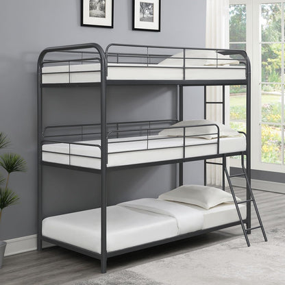 EMKK Triple Bunk Bed Twin Over Twin Over Twin, 3 Bunk Bed with Side Ladder, Twin Size Triple Bunk Bed for Kids, Teens, Triple Bunk Bed Twin Over Twin Over Twin,Textilene Guardrail