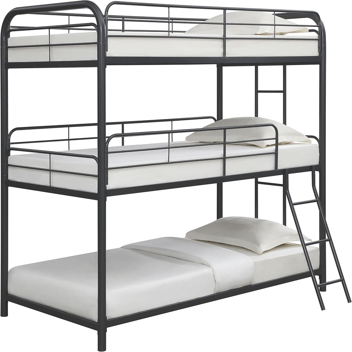 EMKK Triple Bunk Bed Twin Over Twin Over Twin, 3 Bunk Bed with Side Ladder, Twin Size Triple Bunk Bed for Kids, Teens, Triple Bunk Bed Twin Over Twin Over Twin,Textilene Guardrail