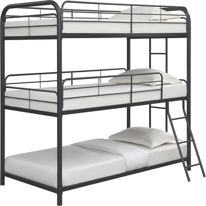EMKK Triple Bunk Bed Twin Over Twin Over Twin, 3 Bunk Bed with Side Ladder, Twin Size Triple Bunk Bed for Kids, Teens, Triple Bunk Bed Twin Over Twin Over Twin,Textilene Guardrail