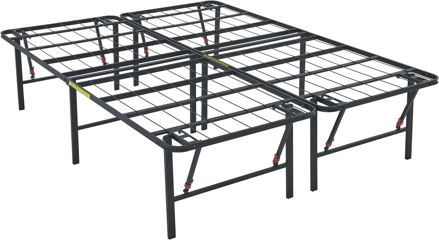 Amazon Basics Foldable Metal Platform Bed Frame with Tool Free Setup, 18 Inches High, Sturdy Steel Frame, No Box Spring Needed, King, Black