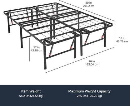Amazon Basics Foldable Metal Platform Bed Frame with Tool Free Setup, 18 Inches High, Sturdy Steel Frame, No Box Spring Needed, King, Black