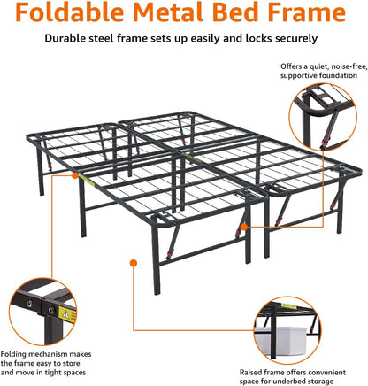 Amazon Basics Foldable Metal Platform Bed Frame with Tool Free Setup, 18 Inches High, Sturdy Steel Frame, No Box Spring Needed, King, Black