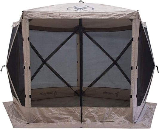 Gazelle Tents 4 Person Waterproof Pop Up 5 Sided Portable Gazebo Screen Canopy Tent with Large Main Door, Wind Panels, and Screens, Desert Sand