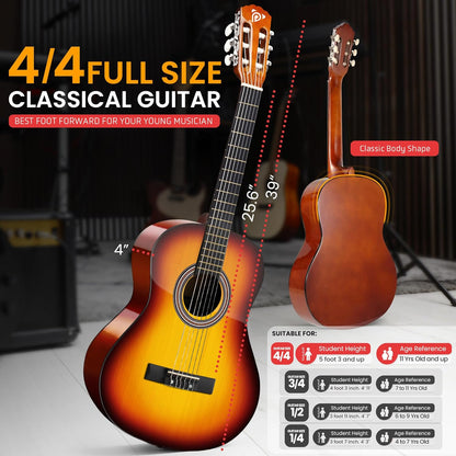 Pyle Beginner Acoustic Guitar Kit, 4/4 Full Size All Wood Instrument