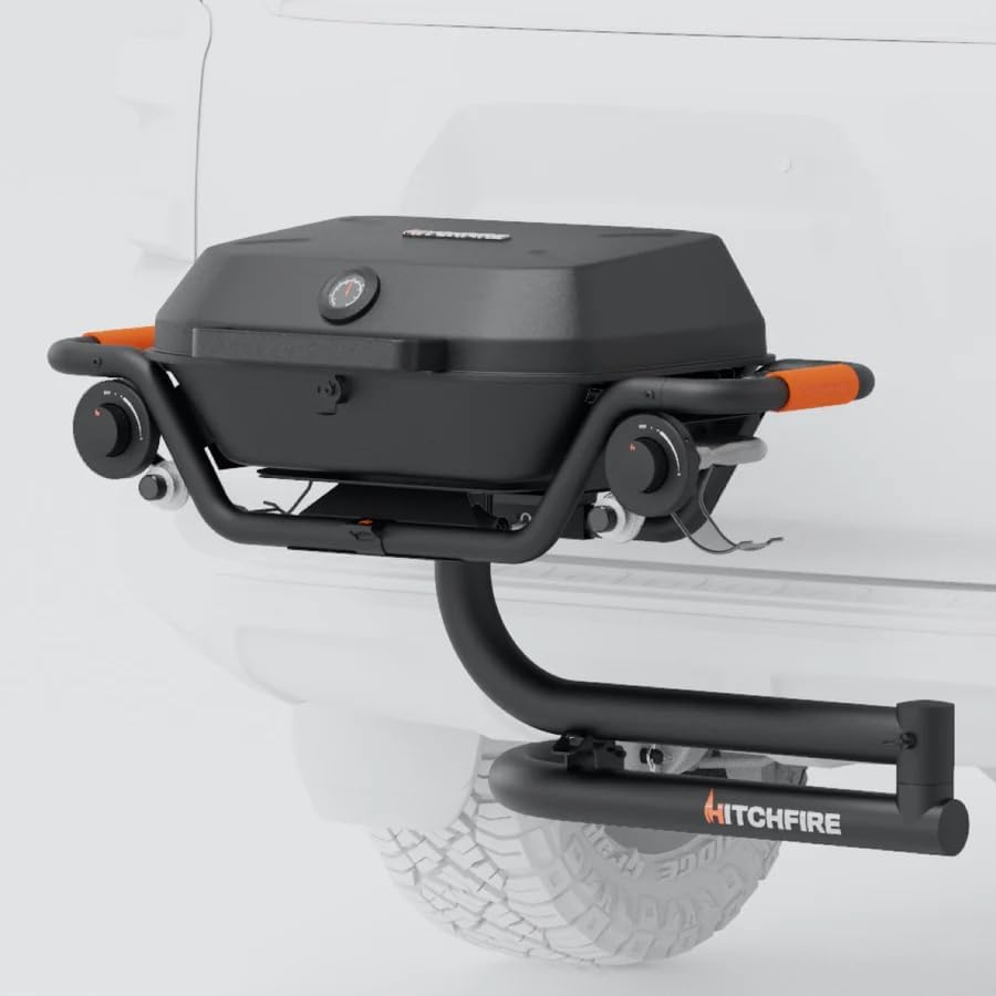 HitchFire Trailer Hitch Mounted Outdoor Portable Propane Grill (Forge 20 - Passenger Side Swing
