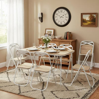 SET OF 6 FurnitureR Folding Chair: MDF Seat, Metal Frame