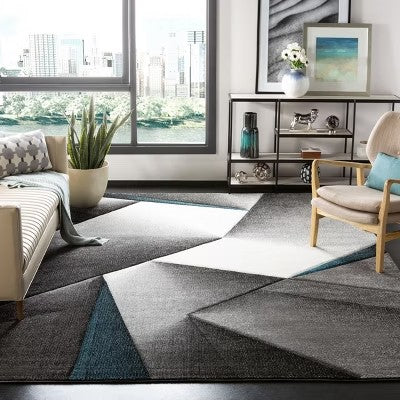 Hollywood HLW714 Power Loomed Rug - Grey/Teal 9*12