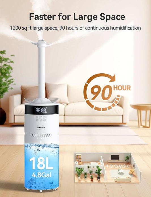 VAGKRI Humidifiers for Large Room, 18L Ultrasonic Cool Mist Humidifier