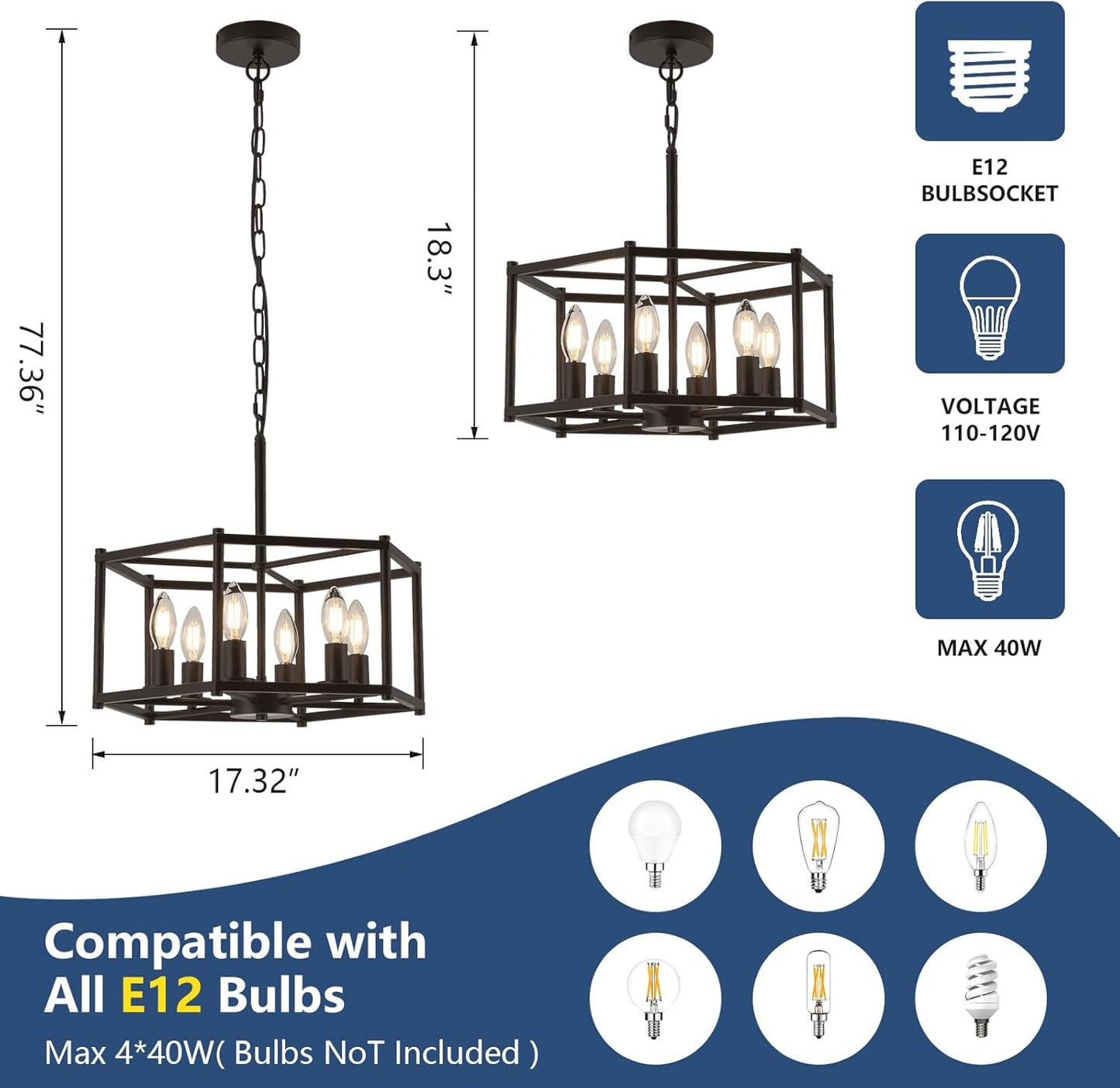 Black Chandeliers for Dining Room 6-Light