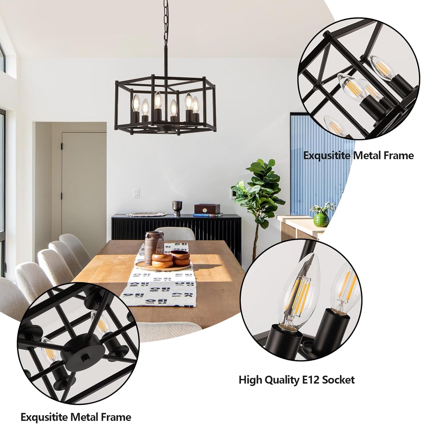 Black Chandeliers for Dining Room 6-Light