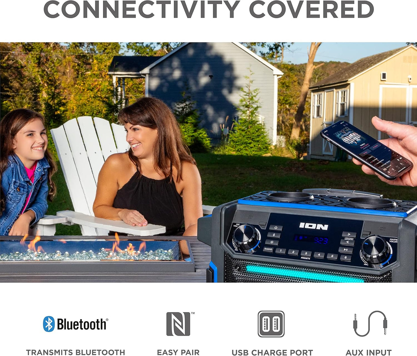 ION Audio Pickup - 100W Water-Resistant Bluetooth Outdoor Speaker with Rechargeable Battery