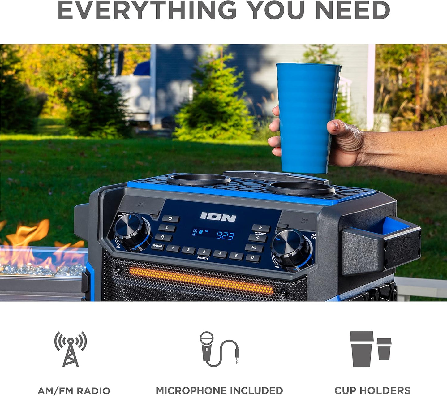 ION Audio Pickup - 100W Water-Resistant Bluetooth Outdoor Speaker with Rechargeable Battery