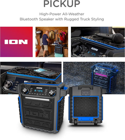 ION Audio Pickup - 100W Water-Resistant Bluetooth Outdoor Speaker with Rechargeable Battery